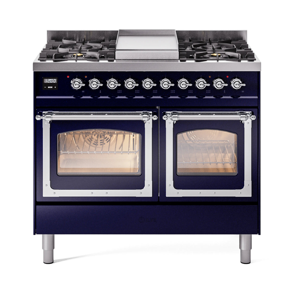 ILVE 40-Inch Nostalgie II Noblesse Propane Gas Dual Fuel Range with Triple Glass Door Oven in Midnight Blue with Chrome Trim (UND40FNMPMBCLP)