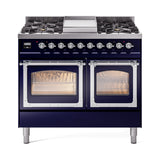 ILVE 40-Inch Nostalgie II Noblesse Propane Gas Dual Fuel Range with Triple Glass Door Oven in Midnight Blue with Chrome Trim (UND40FNMPMBCLP)
