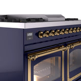 ILVE 40-Inch Nostalgie II Noblesse Propane Gas Dual Fuel Range with Triple Glass Door Oven in Midnight Blue with Brass Trim (UND40FNMPMBGLP)