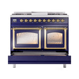 ILVE 40-Inch Nostalgie II Noblesse Propane Gas Dual Fuel Range with Triple Glass Door Oven in Midnight Blue with Brass Trim (UND40FNMPMBGLP)
