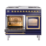 ILVE 40-Inch Nostalgie II Noblesse Propane Gas Dual Fuel Range with Triple Glass Door Oven in Midnight Blue with Brass Trim (UND40FNMPMBGLP)