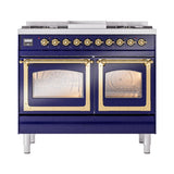 ILVE 40-Inch Nostalgie II Noblesse Propane Gas Dual Fuel Range with Triple Glass Door Oven in Midnight Blue with Brass Trim (UND40FNMPMBGLP)