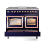 ILVE 40-Inch Nostalgie II Noblesse Natural Gas Dual Fuel Range with Triple Glass Door Oven in Midnight Blue with Copper Trim (UND40FNMPMBP)