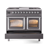ILVE 40-Inch Nostalgie II Noblesse Propane Gas Dual Fuel Range with Triple Glass Door Oven in Matte Graphite with Chrome Trim (UND40FNMPMGCLP)