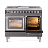 ILVE 40-Inch Nostalgie II Noblesse Propane Gas Dual Fuel Range with Triple Glass Door Oven in Matte Graphite with Chrome Trim (UND40FNMPMGCLP)