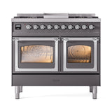 ILVE 40-Inch Nostalgie II Noblesse Propane Gas Dual Fuel Range with Triple Glass Door Oven in Matte Graphite with Chrome Trim (UND40FNMPMGCLP)
