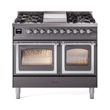 ILVE 40-Inch Nostalgie II Noblesse Propane Gas Dual Fuel Range with Triple Glass Door Oven in Matte Graphite with Chrome Trim (UND40FNMPMGCLP)