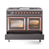 ILVE 40-Inch Nostalgie II Noblesse Natural Gas Dual Fuel Range with Triple Glass Door Oven in Matte Graphite with Copper Trim (UND40FNMPMGP)