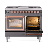 ILVE 40-Inch Nostalgie II Noblesse Natural Gas Dual Fuel Range with Triple Glass Door Oven in Matte Graphite with Copper Trim (UND40FNMPMGP)