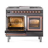 ILVE 40-Inch Nostalgie II Noblesse Natural Gas Dual Fuel Range with Triple Glass Door Oven in Matte Graphite with Copper Trim (UND40FNMPMGP)