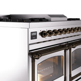 ILVE 40-Inch Nostalgie II Noblesse Propane Gas Dual Fuel Range with Triple Glass Door Oven in Stainless Steel with Bronze Trim (UND40FNMPSSBLP)