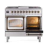 ILVE 40-Inch Nostalgie II Noblesse Propane Gas Dual Fuel Range with Triple Glass Door Oven in Stainless Steel with Bronze Trim (UND40FNMPSSBLP)