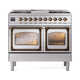 ILVE 40-Inch Nostalgie II Noblesse Propane Gas Dual Fuel Range with Triple Glass Door Oven in Stainless Steel with Bronze Trim (UND40FNMPSSBLP)
