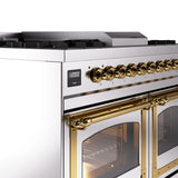 ILVE 40-Inch Nostalgie II Noblesse Propane Gas Dual Fuel Range with Triple Glass Door Oven in Stainless Steel with Brass Trim (UND40FNMPSSGLP)