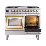 ILVE 40-Inch Nostalgie II Noblesse Propane Gas Dual Fuel Range with Triple Glass Door Oven in Stainless Steel with Brass Trim (UND40FNMPSSGLP)