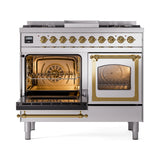 ILVE 40-Inch Nostalgie II Noblesse Propane Gas Dual Fuel Range with Triple Glass Door Oven in Stainless Steel with Brass Trim (UND40FNMPSSGLP)
