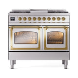 ILVE 40-Inch Nostalgie II Noblesse Propane Gas Dual Fuel Range with Triple Glass Door Oven in Stainless Steel with Brass Trim (UND40FNMPSSGLP)
