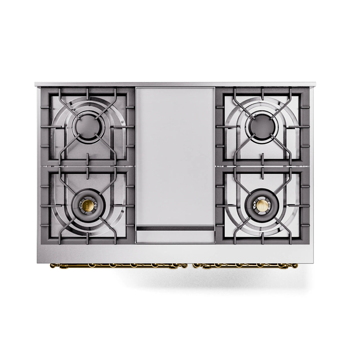ILVE 40-Inch Nostalgie II Noblesse Propane Gas Dual Fuel Range with Triple Glass Door Oven in Stainless Steel with Brass Trim (UND40FNMPSSGLP)