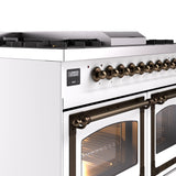 ILVE 40-Inch Nostalgie II Noblesse Natural Gas Dual Fuel Range with Triple Glass Door Oven in White with Bronze Trim (UND40FNMPWHB)