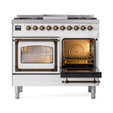 ILVE 40-Inch Nostalgie II Noblesse Natural Gas Dual Fuel Range with Triple Glass Door Oven in White with Bronze Trim (UND40FNMPWHB)
