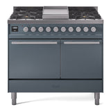 ILVE 40-inch Professional Plus II Propane Gas Dual Fuel Range with Solid Door Oven in Blue Grey (UPD40FQMPBGLP)