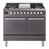 ILVE 40-inch Professional Plus II Propane Gas Dual Fuel Range with Solid Door Oven in Matte Graphite (UPD40FQMPMGLP)