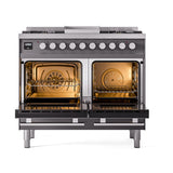 ILVE 40-inch Professional Plus II Natural Gas Dual Fuel Range with Solid Door Oven in Matte Graphite (UPD40FQMPMG)