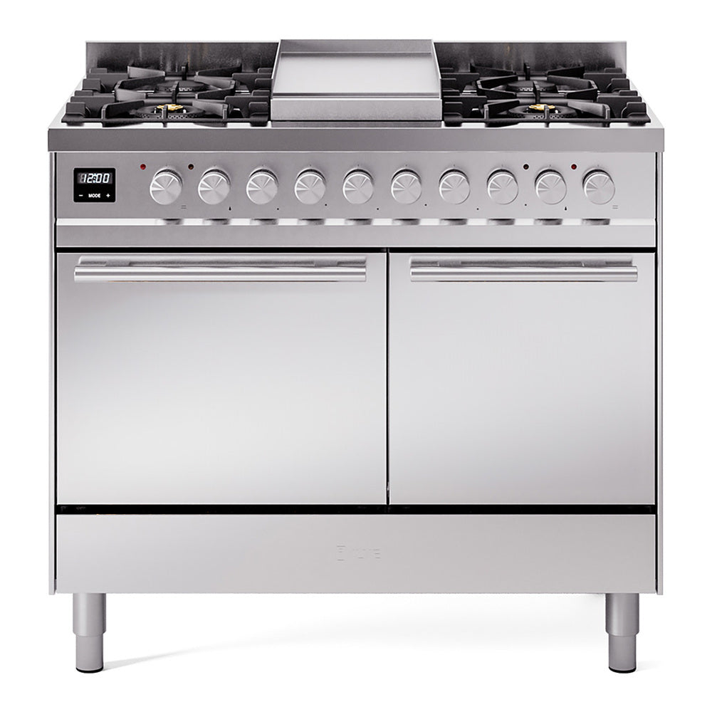 ILVE 40-inch Professional Plus II Natural Gas Dual Fuel Range with Solid Door Oven in Stainless Steel (UPD40FQMPSS)