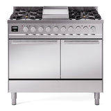 ILVE 40-inch Professional Plus II Natural Gas Dual Fuel Range with Solid Door Oven in Stainless Steel (UPD40FQMPSS)