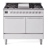 ILVE 40-inch Professional Plus II Natural Gas Dual Fuel Range with Solid Door Oven in White (UPD40FQMPWH)
