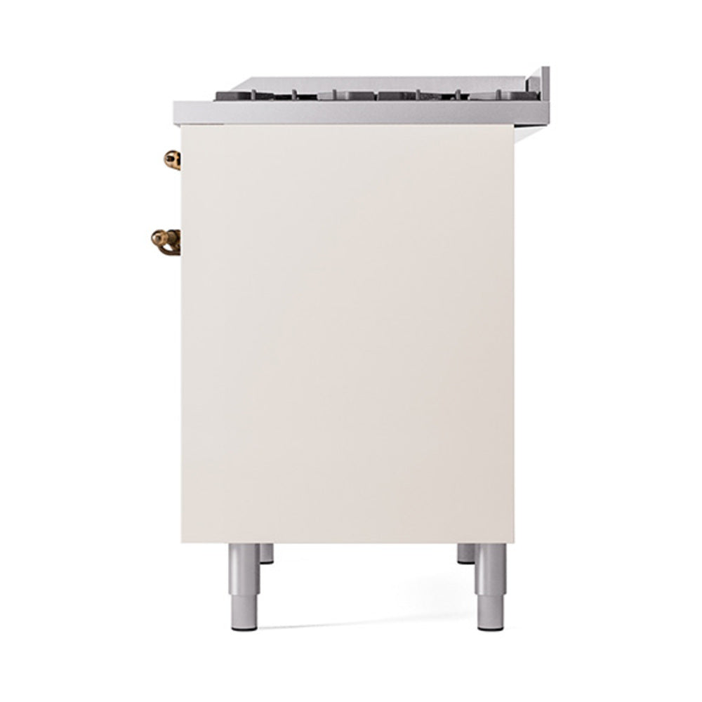 ILVE 40-Inch Nostalgie II Natural Gas Dual Fuel Range with 6 Burners, Griddle and Solid Door Oven in Antique White with Bronze Trim (UPD40FQNMPAWB)