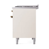 ILVE 40-Inch Nostalgie II Natural Gas Dual Fuel Range with 6 Burners, Griddle and Solid Door Oven in Antique White with Bronze Trim (UPD40FQNMPAWB)