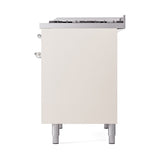 ILVE 40-Inch Nostalgie II Natural Gas Dual Fuel Range with 6 Burners, Griddle and Solid Door Oven in Antique White with Chrome Trim (UPD40FQNMPAWC)