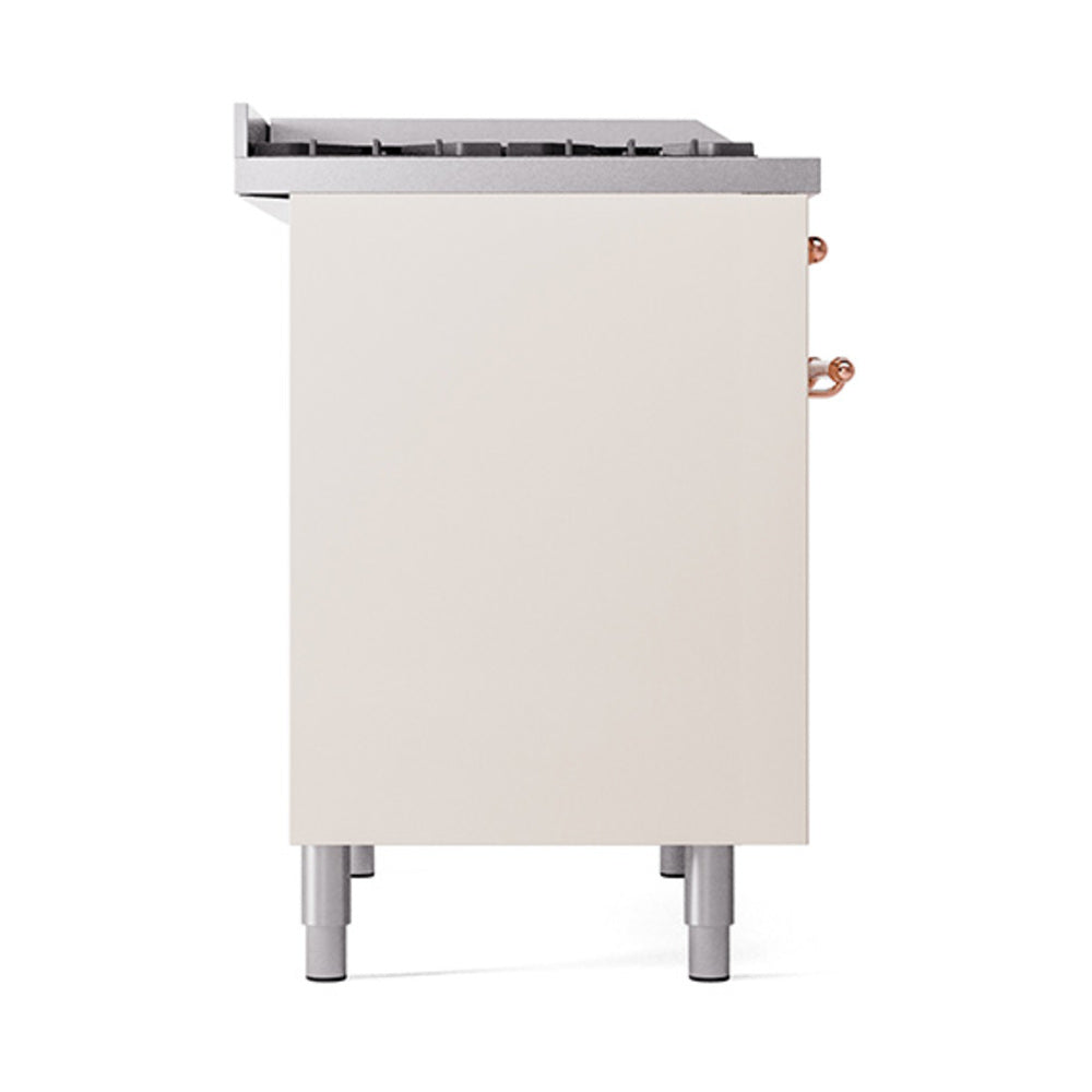 ILVE 40-Inch Nostalgie II Natural Gas Dual Fuel Range with 6 Burners, Griddle and Solid Door Oven in Antique White with Copper Trim (UPD40FQNMPAWP)