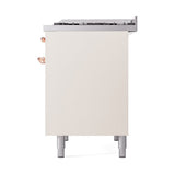 ILVE 40-Inch Nostalgie II Natural Gas Dual Fuel Range with 6 Burners, Griddle and Solid Door Oven in Antique White with Copper Trim (UPD40FQNMPAWP)