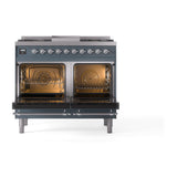 ILVE 40-Inch Nostalgie II Propane Gas Dual Fuel Range with 6 Burners, Griddle and Solid Door Oven in Blue Grey with Chrome Trim (UPD40FQNMPBGCLP)