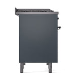 ILVE 40-Inch Nostalgie II Natural Gas Dual Fuel Range with 6 Burners, Griddle and Solid Door Oven in Blue Grey with Chrome Trim (UPD40FQNMPBGC)