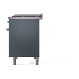 ILVE 40-Inch Nostalgie II Natural Gas Dual Fuel Range with 6 Burners, Griddle and Solid Door Oven in Blue Grey with Chrome Trim (UPD40FQNMPBGC)