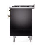ILVE 40-Inch Nostalgie II Natural Gas Dual Fuel Range with 6 Burners, Griddle and Solid Door Oven in Glossy Black with Brass Trim (UPD40FQNMPBKG)