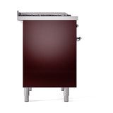 ILVE 40-Inch Nostalgie II Natural Gas Dual Fuel Range with 6 Burners, Griddle and Solid Door Oven in Burgundy with Chrome Trim (UPD40FQNMPBUC)