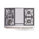 ILVE 40-Inch Nostalgie II Natural Gas Dual Fuel Range with 6 Burners, Griddle and Solid Door Oven in Burgundy with Copper Trim (UPD40FQNMPBUP)