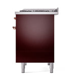 ILVE 40-Inch Nostalgie II Natural Gas Dual Fuel Range with 6 Burners, Griddle and Solid Door Oven in Burgundy with Copper Trim (UPD40FQNMPBUP)