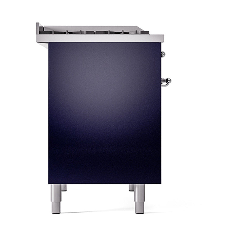 ILVE 40-Inch Nostalgie II Propane Gas Dual Fuel Range with 6 Burners, Griddle and Solid Door Oven in Midnight Blue with Chrome Trim (UPD40FQNMPMBCLP)