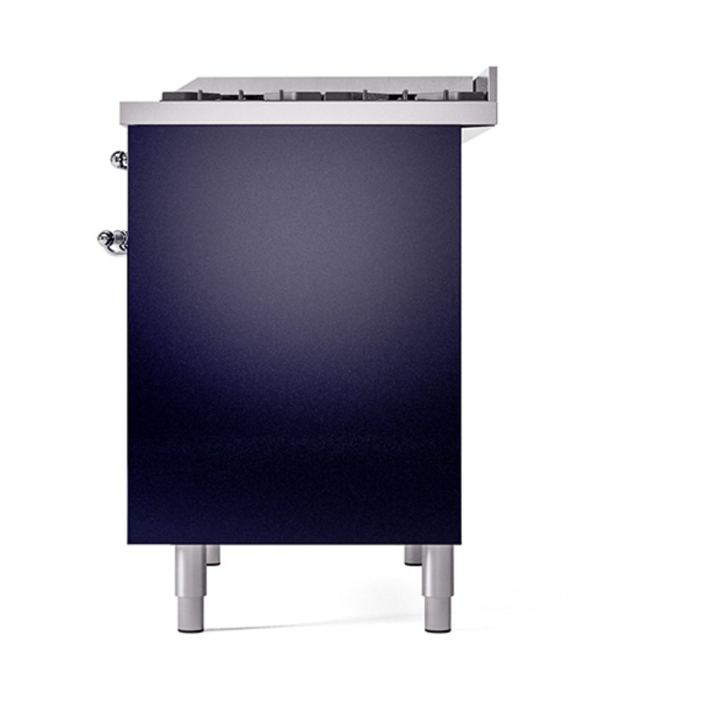 ILVE 40-Inch Nostalgie II Propane Gas Dual Fuel Range with 6 Burners, Griddle and Solid Door Oven in Midnight Blue with Chrome Trim (UPD40FQNMPMBCLP)