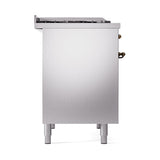 ILVE 40-Inch Nostalgie II Propane Gas Dual Fuel Range with 6 Burners, Griddle and Solid Door Oven in Stainless Steel with Bronze Trim(UPD40FQNMPSSBLP)
