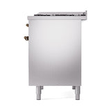 ILVE 40-Inch Nostalgie II Propane Gas Dual Fuel Range with 6 Burners, Griddle and Solid Door Oven in Stainless Steel with Bronze Trim(UPD40FQNMPSSBLP)