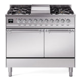 ILVE 40-Inch Nostalgie II Propane Gas Dual Fuel Range with 6 Burners, Griddle and Solid Door Oven in Stainless Steel with Chrome Trim (UPD40FQNMPSSCLP)