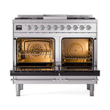ILVE 40-Inch Nostalgie II Propane Gas Dual Fuel Range with 6 Burners, Griddle and Solid Door Oven in Stainless Steel with Chrome Trim (UPD40FQNMPSSCLP)