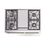 ILVE 40-Inch Nostalgie II Propane Gas Dual Fuel Range with 6 Burners, Griddle and Solid Door Oven in Stainless Steel with Brass Trim (UPD40FQNMPSSGLP)