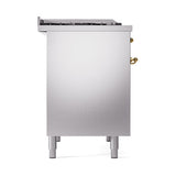 ILVE 40-Inch Nostalgie II Natural Gas Dual Fuel Range with 6 Burners, Griddle and Solid Door Oven in Stainless Steel with Brass Trim (UPD40FQNMPSSG)